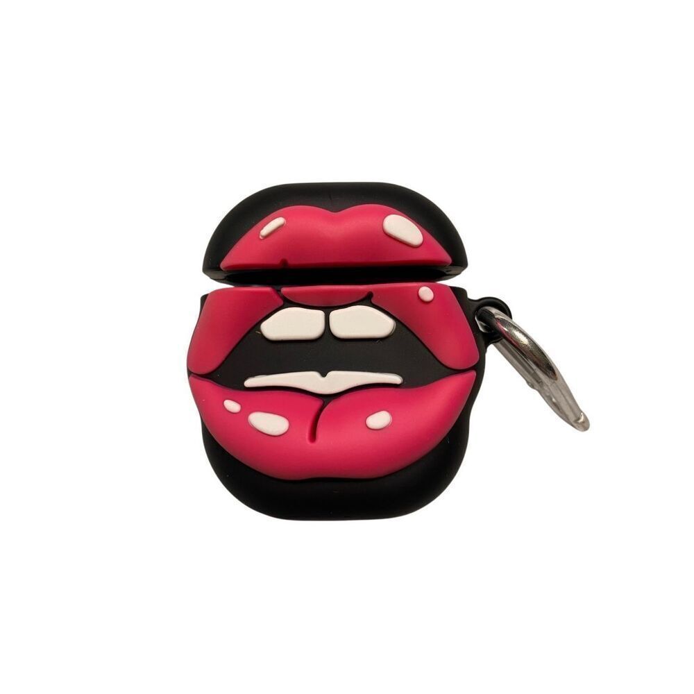 Pink Lips 3D Silicone AirPods Pro Case Shockproof Cover With Carabiner Clip
